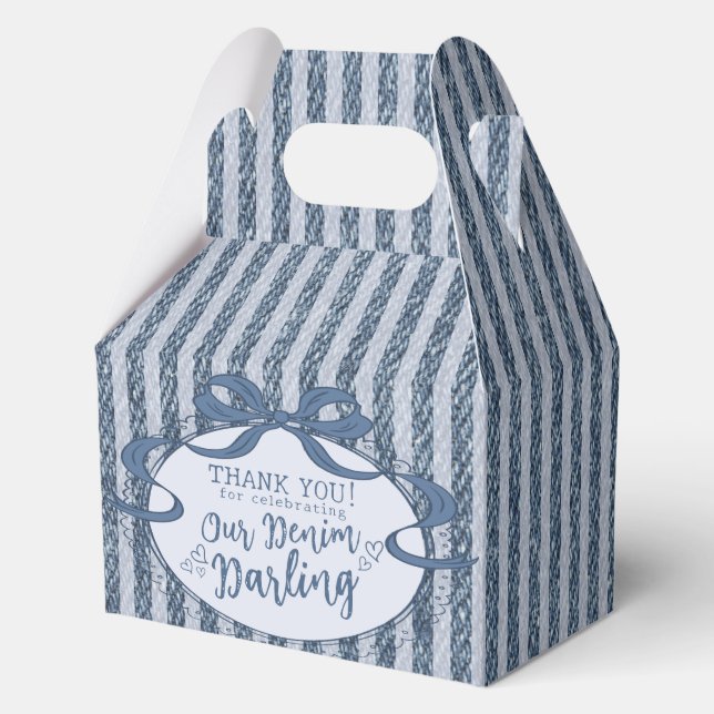 Caja Para Regalos Denim Coquette Bow Blue Jean Baby Birthday Favors (Anverso)