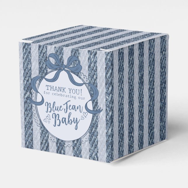 Caja Para Regalos Denim Coquette Bow Blue Jean Baby Shower Favor Box (Costado Anverso)