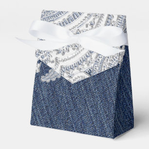 Caja Para Regalos Denim Jean & Encaje Blanco Elegante Boda Nupcial