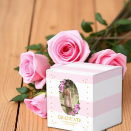Caja Para Regalos Desayuno de graduación con rosas rosadas a rayas