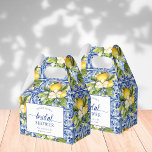Caja Para Regalos Desayuno Nupcial de Limones del Mediterráneo Azul<br><div class="desc">Esta invitación para una fiesta de despedida de soltera presenta un tema de color azul brillante con cítricos.</div>