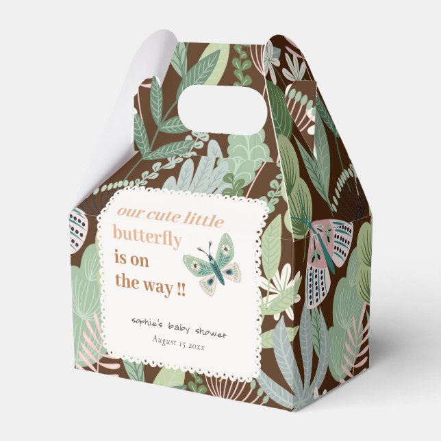 Caja Para Regalos Desert Brown Retro Mariposa Jardín Baby Shower (Front Side)