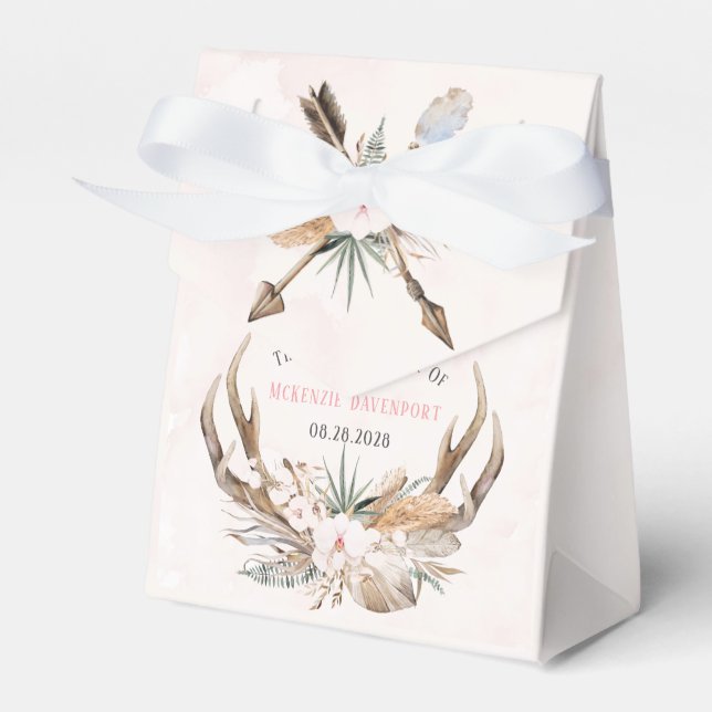 Caja Para Regalos Despedida de soltera boho ciervo cuernos y florale (Front Side)