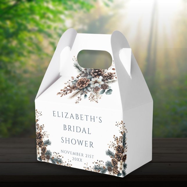 Caja Para Regalos Despedida de Soltera Bosque Rústico de Florales y  (Rustic Floral Pinecones Forest Bridal Shower Favor Boxes)