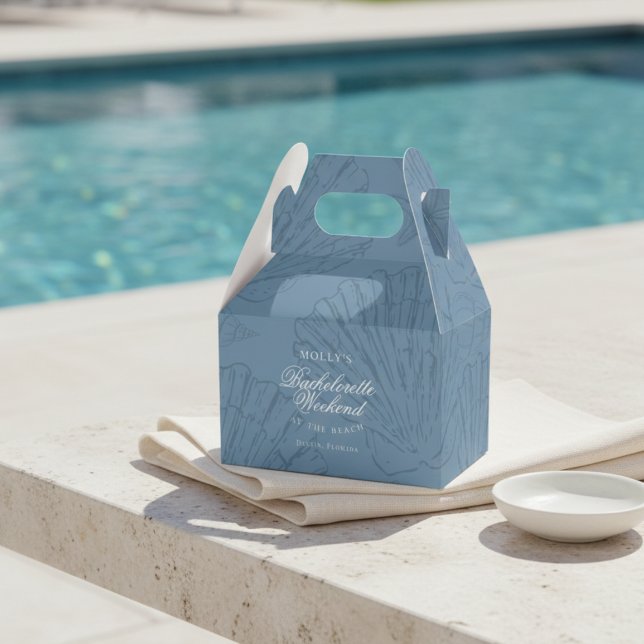 Caja Para Regalos Despedida de soltera con conchas azules costeras (Coastal Blue Seashell Bachelorette Favor Boxes)