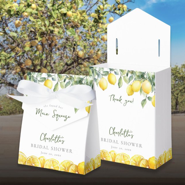 Caja Para Regalos Despedida de Soltera de Limones Acuarela Main Sque (Main Squeeze Watercolor Lemons Bridal Shower Favor Boxes)