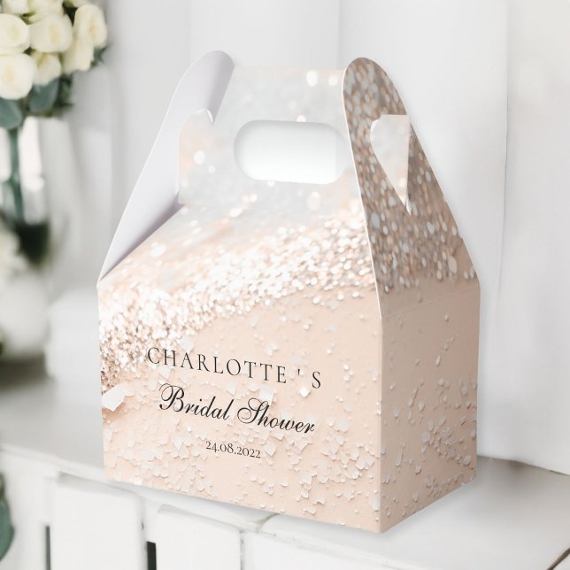 Caja Para Regalos Despedida de soltera moderna con brillo y foto (Modern, Glitter Bridal Shower Favor Boxes with your name & date.)