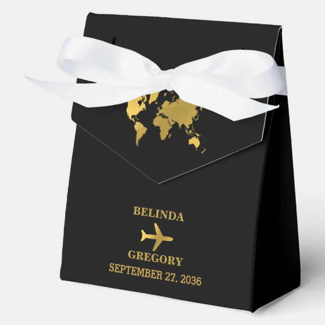 Caja Para Regalos Destination Wedding World Passport Black Gold (Anverso)