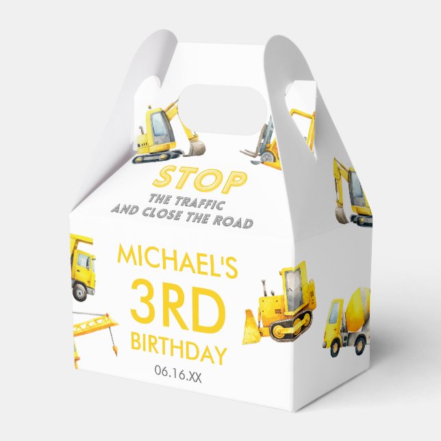 Caja Para Regalos Detener el Cumpleaños de Camiones de Construcción  (Front Side)