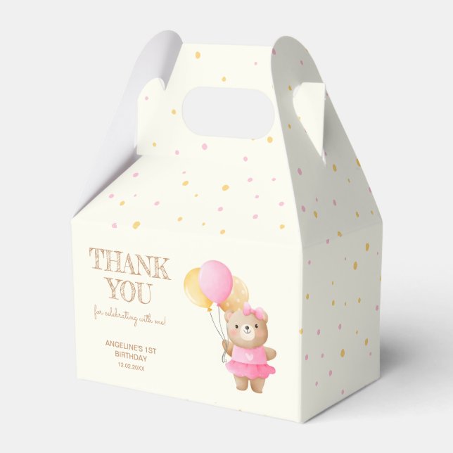 Caja Para Regalos Día de nacimiento del globo de Oso Cute (Front Side)