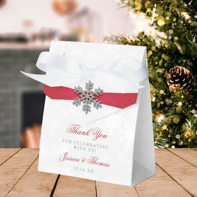 Caja Para Regalos Diamante Snowflake & Red Ribbon Boda de Invierno (Subido por el creador)