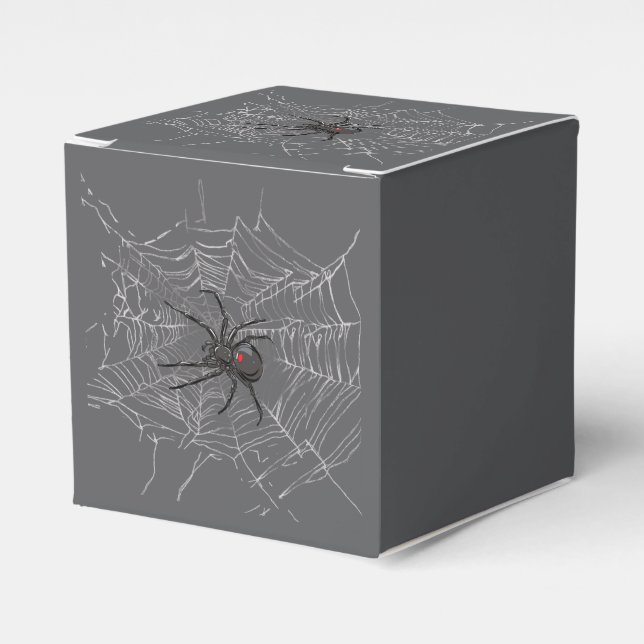 Caja Para Regalos Dibujo artístico de araña viuda negra y telaraña (Costado Anverso)