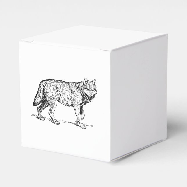 Caja Para Regalos Dibujo de tinta elegante de lobo gris (Costado Anverso)