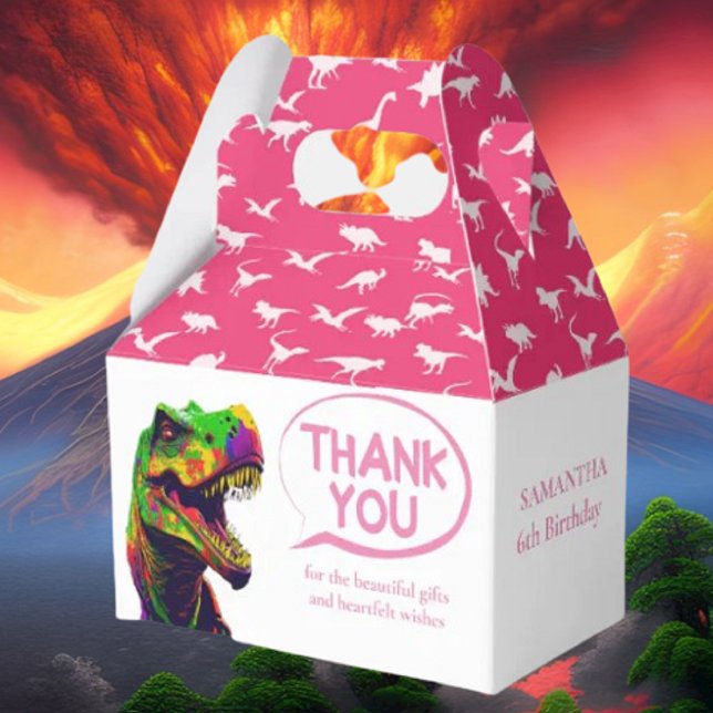 Caja Para Regalos Dino Happy Pink Chica Favor Box (Bring your dream party to life with our selection of quality Dinosaur themed party supplies )