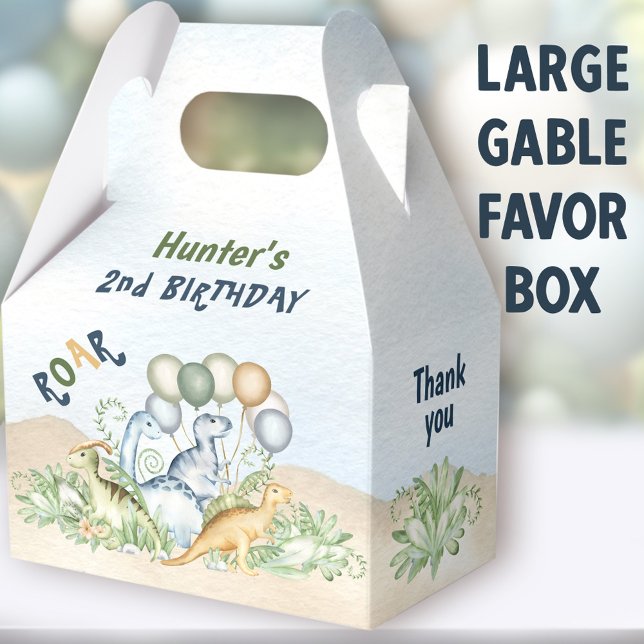 Caja Para Regalos Dinosaur Blue Green 1er cumpleaños grande (Dinosaur Boy Large Gable Favor Boxes - You can choose from 3 sizes of these gable favor boxes)