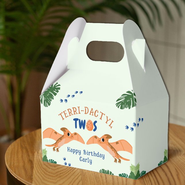 Caja Para Regalos Dinosaurio 2º cumpleaños Gracioso Pterodáctilo Ver (Dinosaur 2nd Birthday Funny Green Pterodactyl Favor Boxes
)