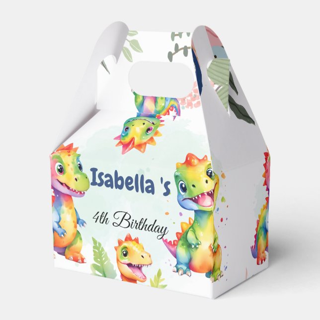 Caja Para Regalos Dinosaurio arcoiris floral lindo Fiesta de cumplea (Reverso)