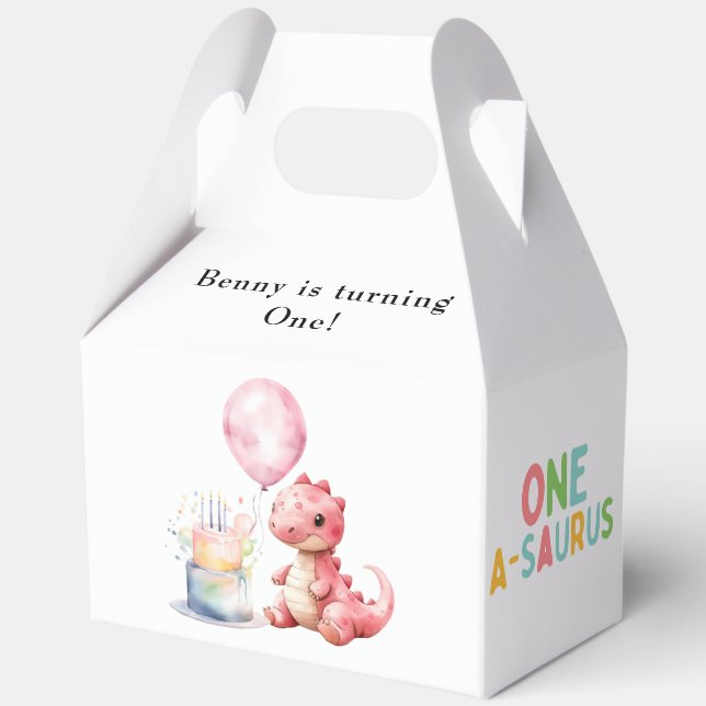 Caja Para Regalos Dinosaurio rojo pintado uno un cumpleaños saurus (Reverso )