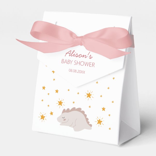 Caja Para Regalos Dinosaurio rosa Twinkle Stars Baby Shower (Front Side)