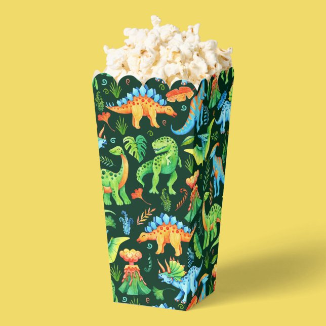Caja Para Regalos Dinosaurios acuarelas Día del Jurásico Verde (Cute Dinosaurs Boy's Birthday Favor Boxes)