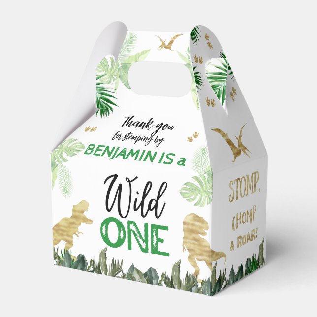 Caja Para Regalos Dinosaurios Fiesta del Primer Cumpleaños Wild One (Front Side)