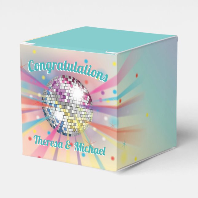 Caja Para Regalos Disco Ball Baby Shower Groovy Rainbow (Costado Anverso)