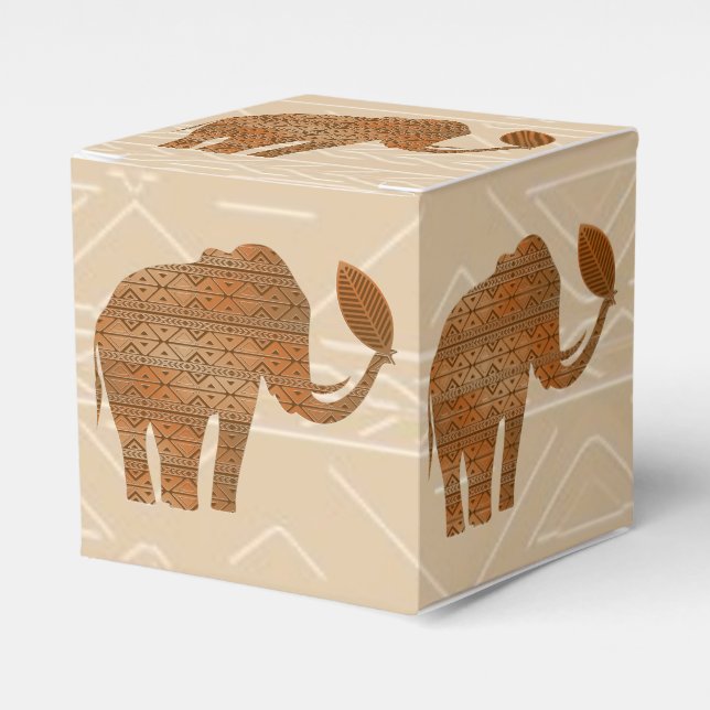 Caja Para Regalos Diseño de arte tribal para elefantes (Costado Anverso)