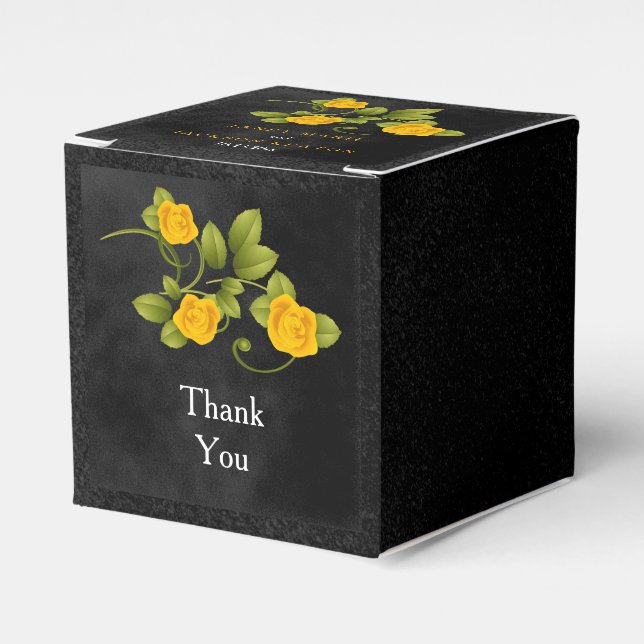 Caja Para Regalos Diseño de Boda de flores de rosa amarillo negro y  (Costado Anverso)