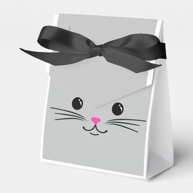 Caja Para Regalos Diseño de cara animal felina de gato plateado (Front Side)