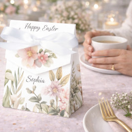 Caja Para Regalos Diseño floral de Pascua en verde suave y rosa