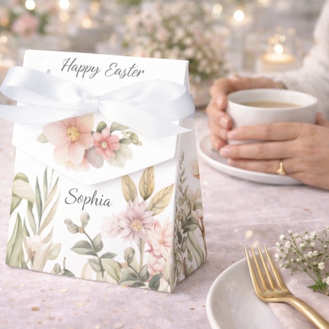 Caja Para Regalos Diseño floral de Pascua en verde suave y rosa (Subido por el creador)