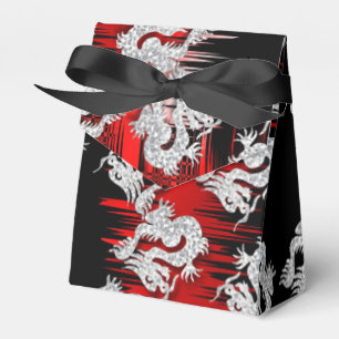 Caja Para Regalos Diseño temático sobre dragones chinos rojos y negr