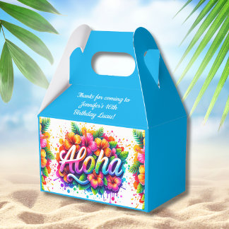 Caja Para Regalos Diversión Aloha Cumpleaños Tropical Luau Azul