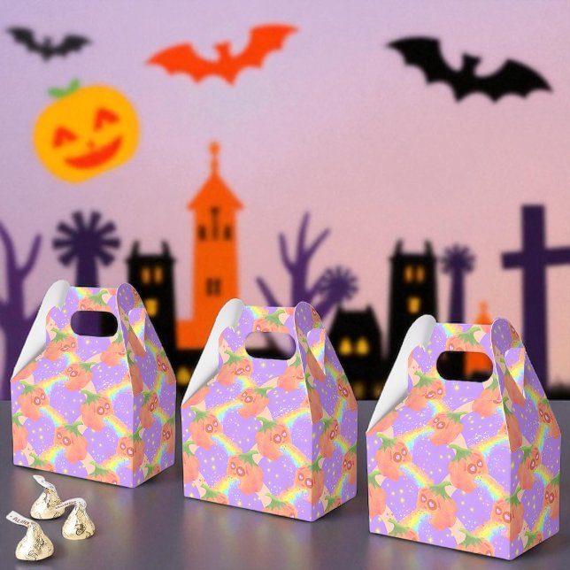 Caja Para Regalos Diversión de calabaza arcoiris, favor de fiesta, r (Rainbow Pumpkin favor boxes quirky, colorful, and fun for parties, Halloween, and unique celebration)