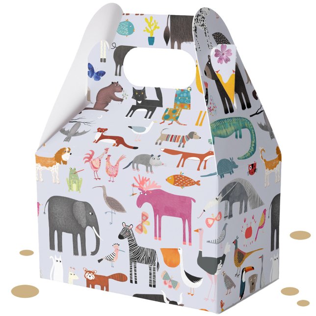 Caja Para Regalos Diversión de Menagerie Animal (Jungle, safari, zoo, wild and pet animals and bird design party favor box)