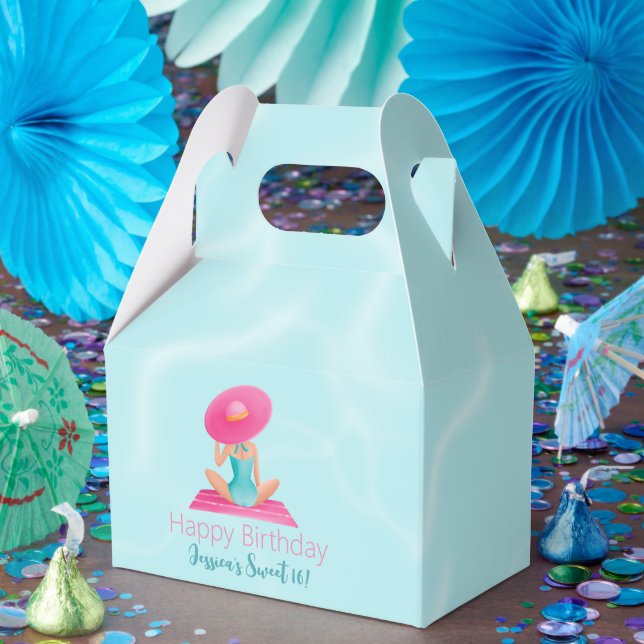 Caja Para Regalos Divertido Fiesta de la piscina de verano acuarela  (Fiesta)