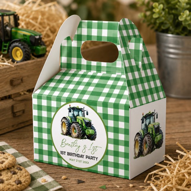 Caja Para Regalos Diviértete en la granja en la fiesta de cumpleaños (Tractor 1st Birthday Party Fun Farm Favor Boxes)