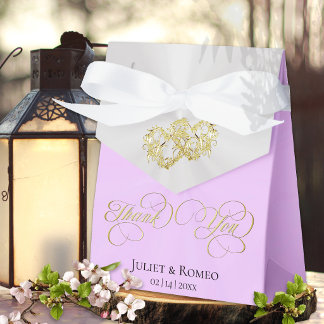Caja Para Regalos Doble Corazón Gracias - Lavanda/Dorado