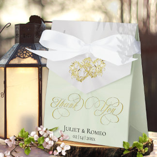 Caja Para Regalos Doble Corazón Gracias - Salvia/Oro