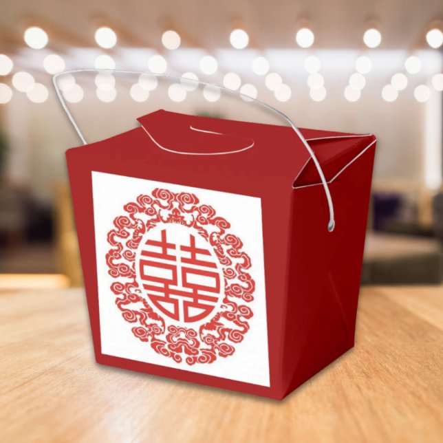 Caja Para Regalos doble felicidad roja boda chino moderno (red double happiness modern chinese wedding favor boxes)