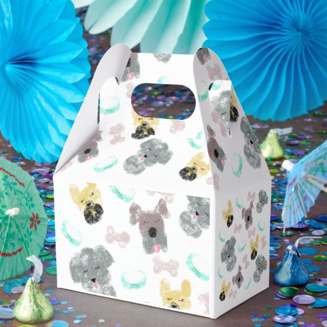 Caja Para Regalos Doodle de fiesta de perro rosa azul (Fiesta)