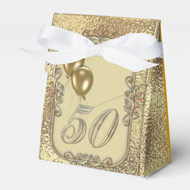 Caja Para Regalos Dorado 50 Aniversario Fiesta Goodie Favor Box (Front Side)