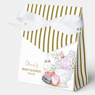 Caja Para Regalos Dorado Bonjour Floral Macarons Leche Tea Baby Show