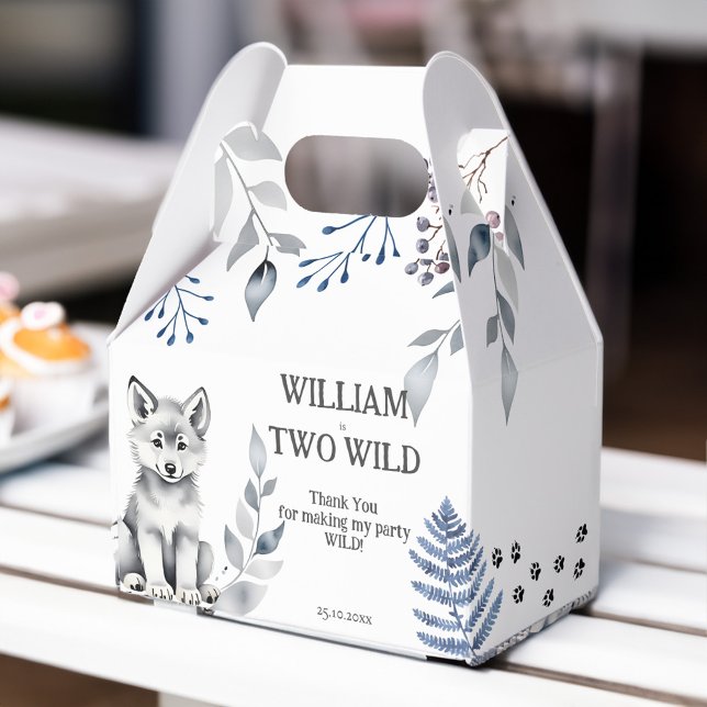 Caja Para Regalos Dos fiestas de cumpleaños con temática de lobo sal (Two Wild wolf themed birthday party Favor Boxes personalized wild grey wolf party favor box)