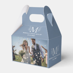Caja Para Regalos Dos fotos recién casadas Monograma Botánico Blanco