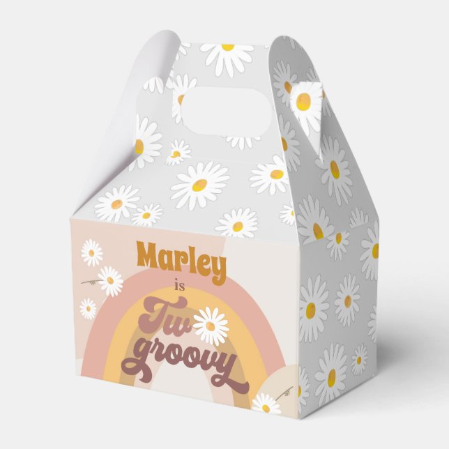 Caja Para Regalos Dos Groovy Retro Hippie Daisy Chica Favor de Cumpl (Front Side)