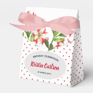 Caja Para Regalos Dosis de Polka Blanco Rojo de Petunias Rojas