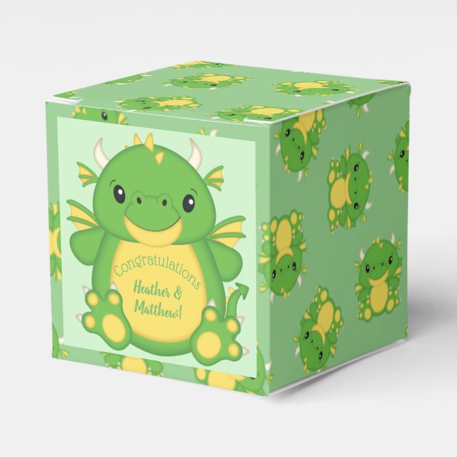 Caja Para Regalos Dragon Baby Shower Green (Costado Anverso)