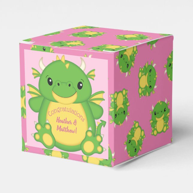 Caja Para Regalos Dragon Baby Shower Pink (Costado Anverso)