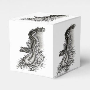 Caja Para Regalos Dragón chino, diseño blanco y negro en tatuostyl
